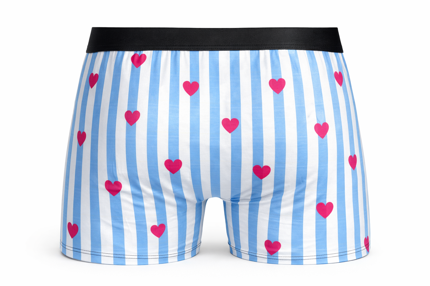Undr.wear Striped Love Boxer Briefs with Pink Hearts and Blue Stripes for Men