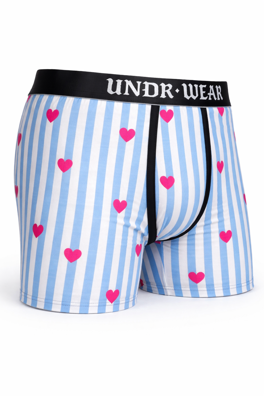 Undr.wear Striped Love Boxer Briefs with Pink Hearts and Blue Stripes for Men