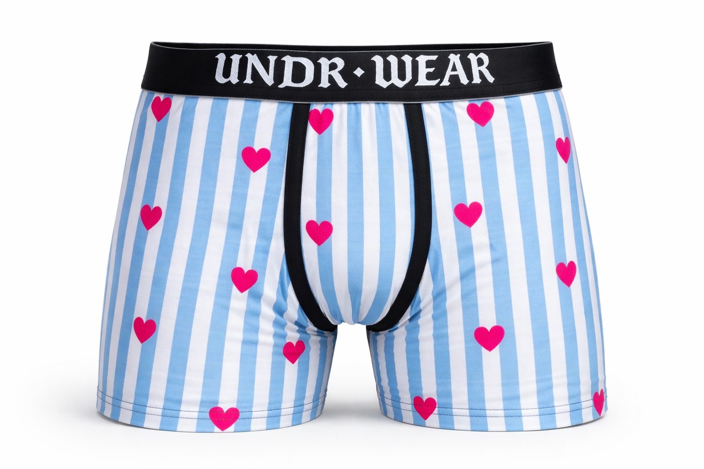 Undr.wear Striped Love Boxer Briefs with Pink Hearts and Blue Stripes for Men