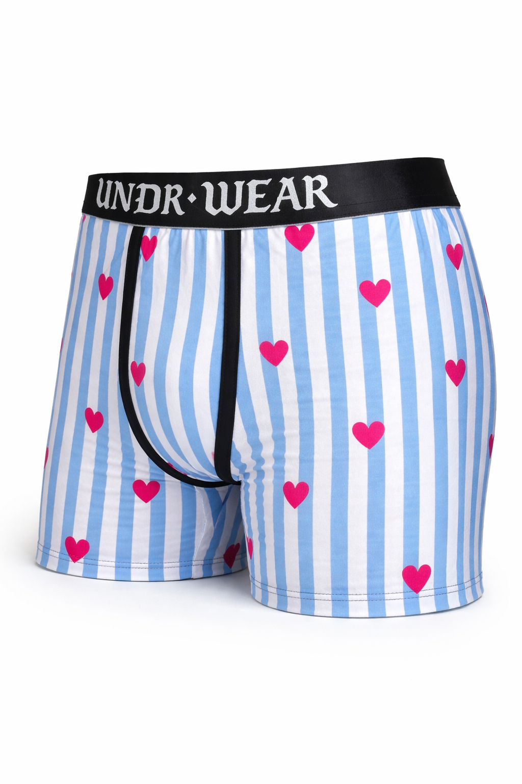 Undr.wear Striped Love Boxer Briefs with Pink Hearts and Blue Stripes for Men