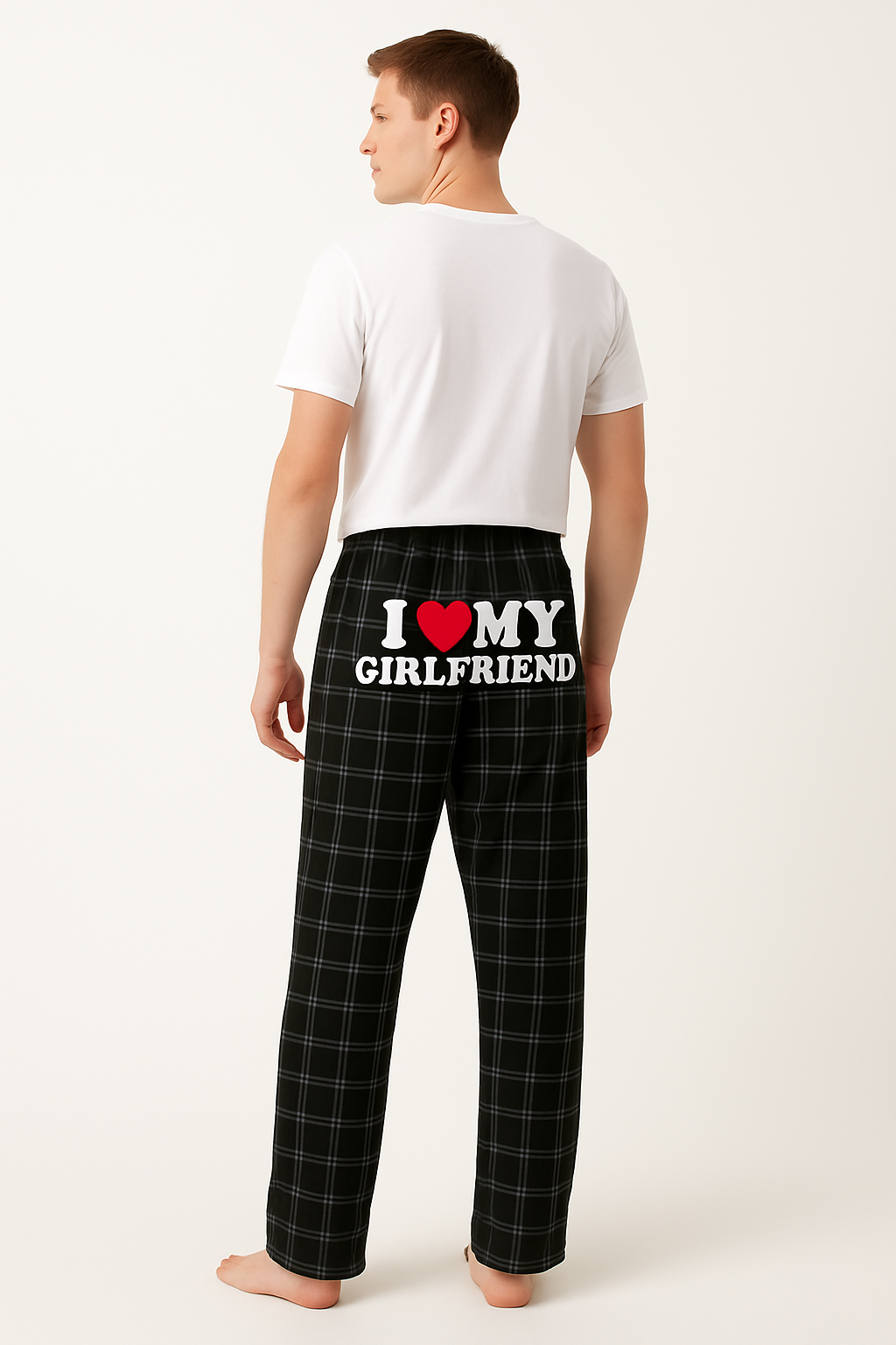 I Love My Girlfriend plaid Pajamas - Luxurious Soft Plushie Loungewear in Black Sizes X-Small to 3XL for Ultimate Comfort and Timeless Style Nightwear